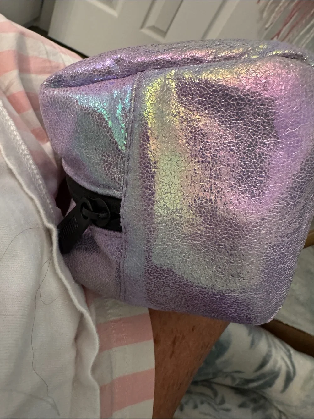 Puma Iridescent Pink Silver Bag with Black Logo makeup new